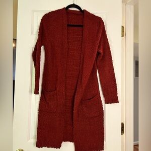Burgundy Long Sweater with Pockets Small